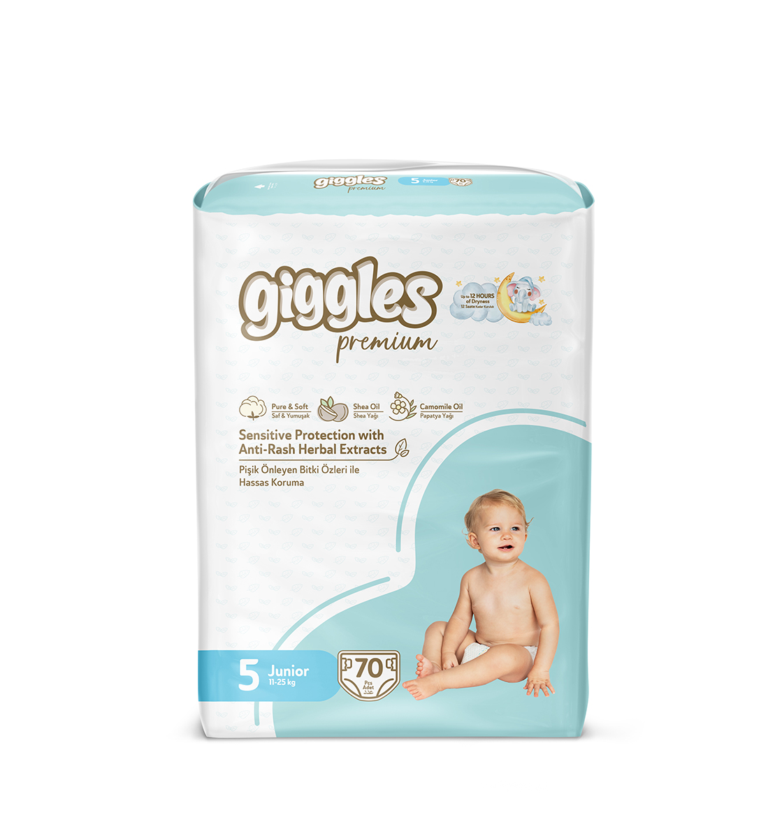 Подгузники детские Giggles Premium, 5 размер (11-25 кг), 70 штук SEVINCLER SAGLIK URUNLERI SAN. VE TIC. A.S