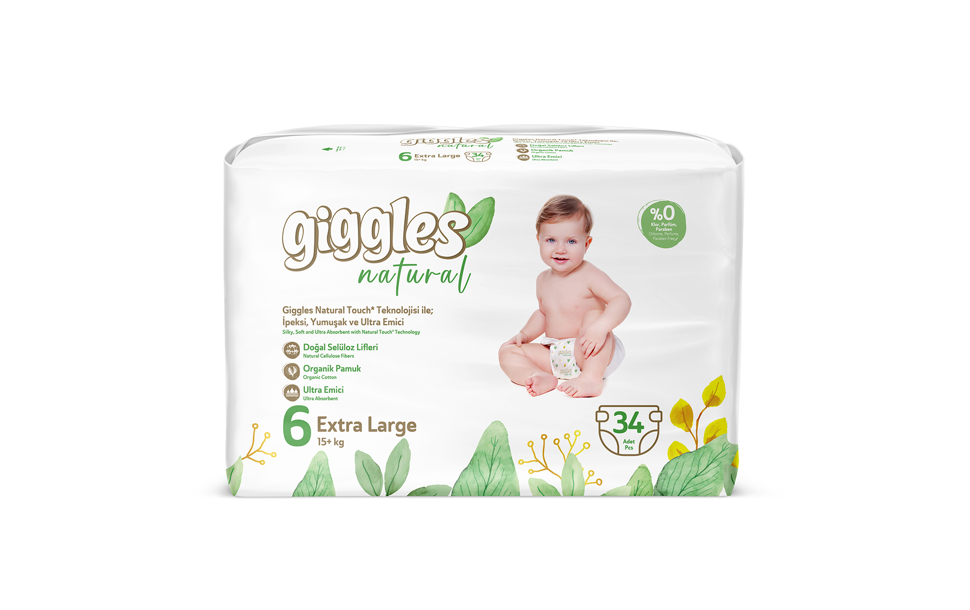 Подгузники детские Giggles Natural, 6 размер (15+ кг), 34 штук SEVINCLER SAGLIK URUNLERI SAN. VE TIC. A.S