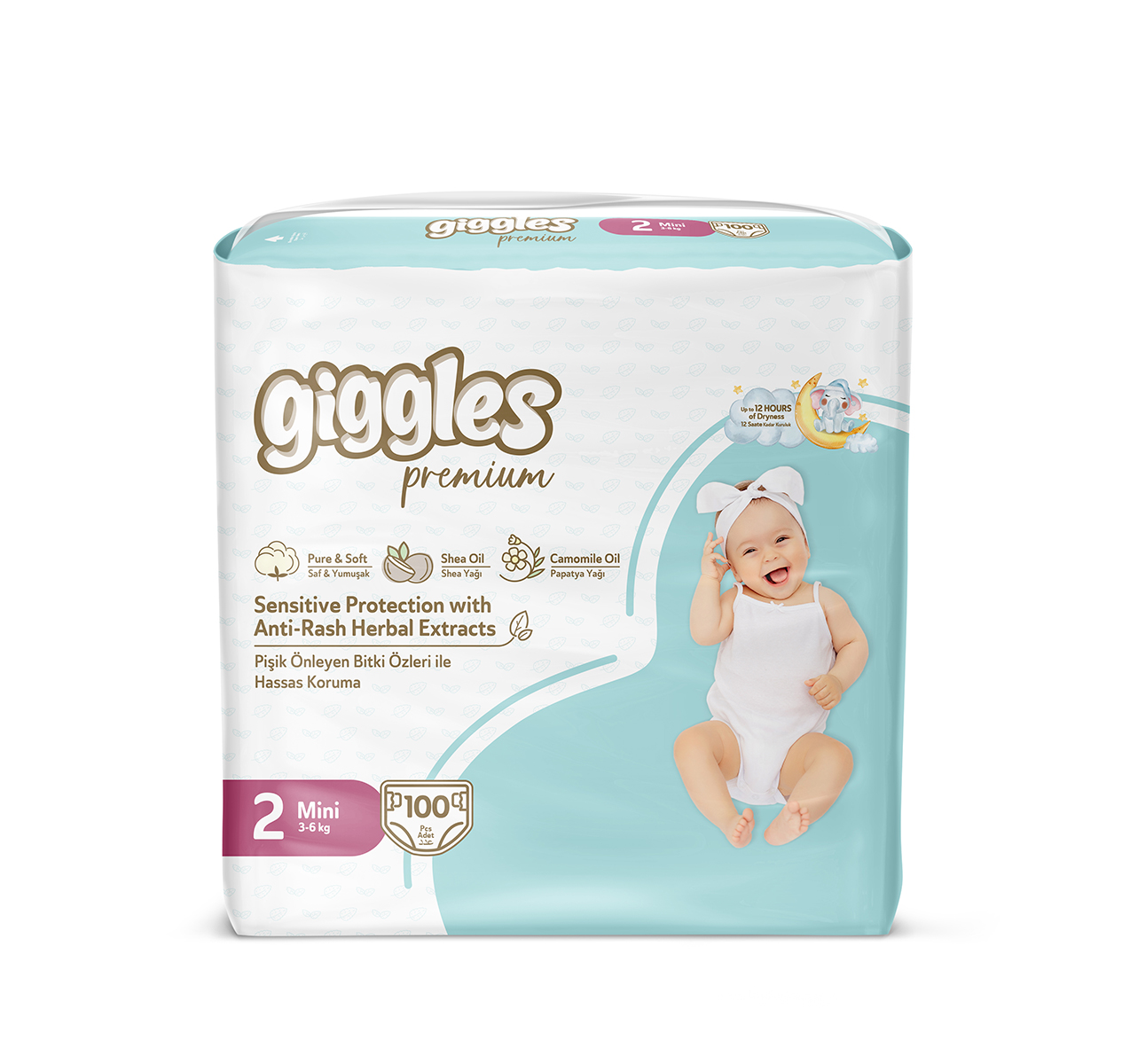 Подгузники детские Giggles Premium, 2 размер (3-6 кг) , 100 штук Севинчлер Саглык Урюнлери Сан. ве Тид. А.Ш.