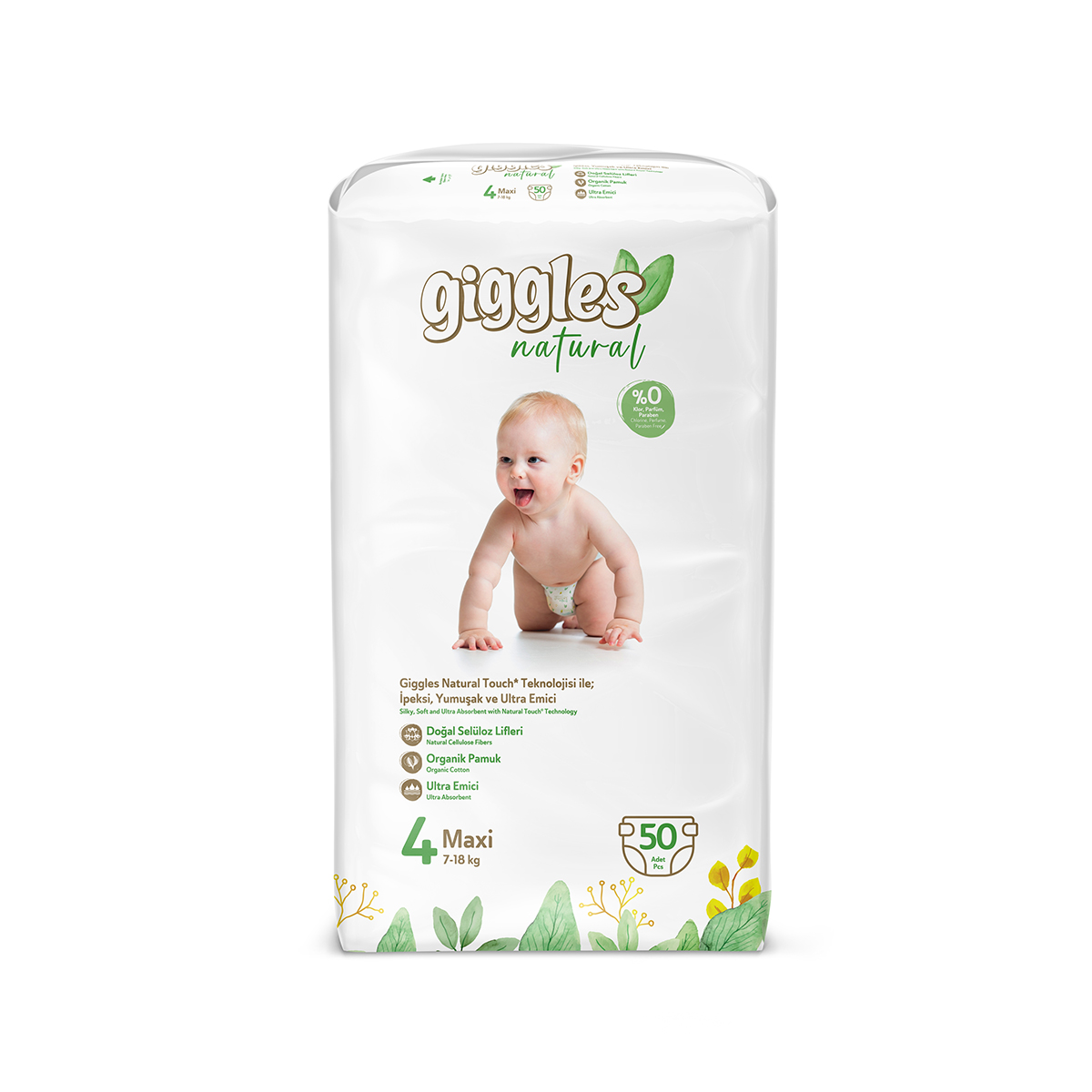 Подгузники детские Giggles Natural, 4 размер (7-18 кг), 50 штук SEVINCLER SAGLIK URUNLERI SAN. VE TIC. A.S