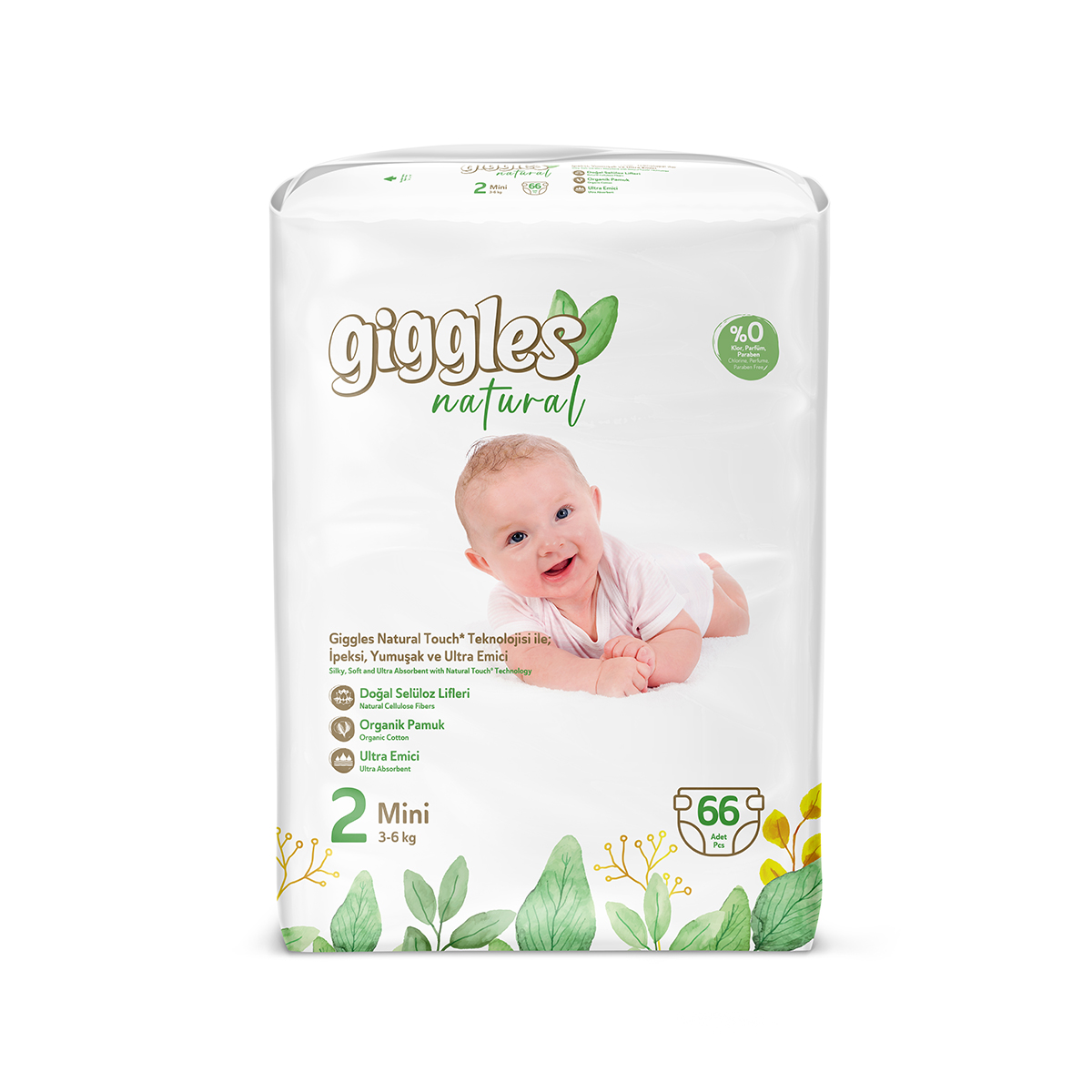 Подгузники детские Giggles Natural, 2 размер (3-6 кг), 66 штук Севинчлер Саглык Урюнлери Сан. ве Тид. А.Ш.