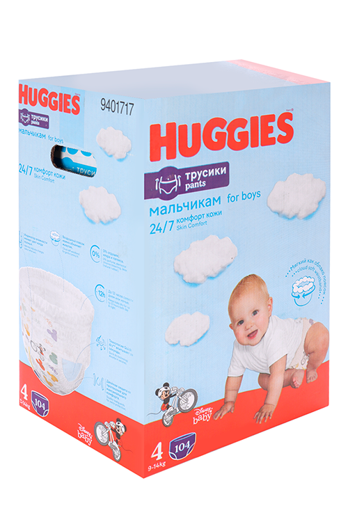 Трусики-подгузники HUGGIES для мальчиков 4 9-14кг Disney Box 104 шт Кимберли Кларк