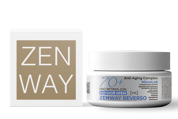 Крем для лица  ZENWAY увлажняющий 70+ c ретинолом и активными биоэкстрактами ночной, 50 мл. БиоФармЭйдж ООО