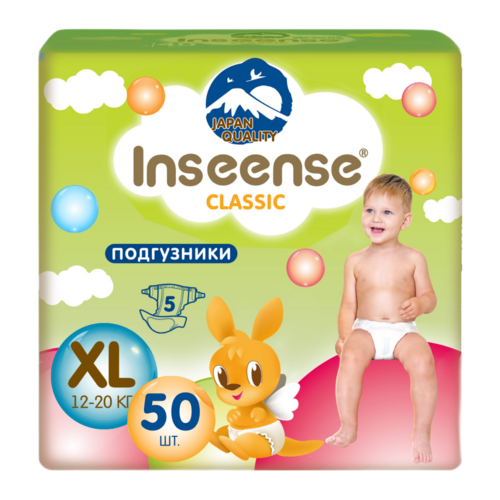 Подгузники Inseense Classic Plus XL (12-20 кг), 50 шт, салат Драйлок Технолоджис