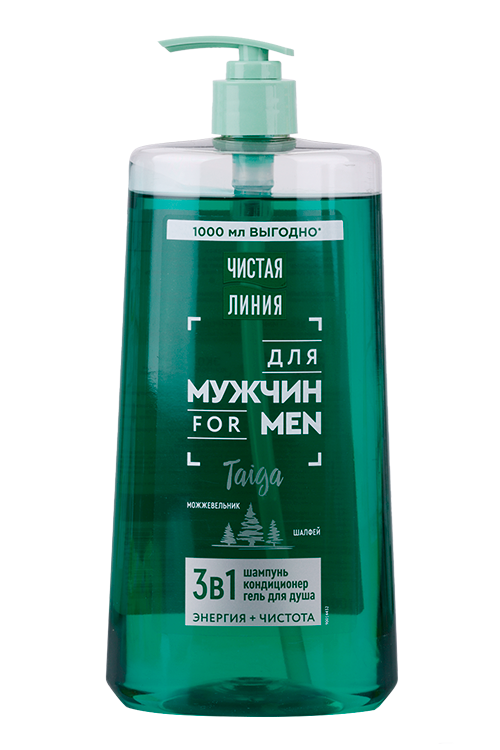 Шампунь/кондиционер/гель д/душа Чистая линия 3в1 Taiga for men можжевельник/шалфей, 1 л Арнест ЮниРусь ООО