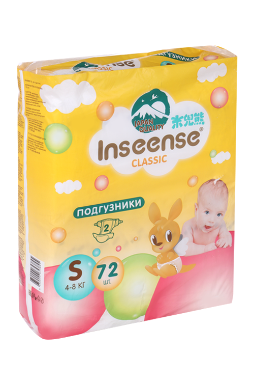 Подгузники Inseense Classic S (4-8 кг), 72 шт, желт Драйлок Технолоджиз ООО