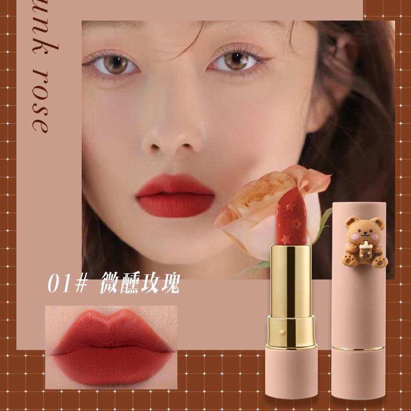 Губная помада Cute Bear Lipstick Airy Bear Lipstick Матовый ежедневный блеск для губ без макияжа 3.8g brown Beautiful Manicure