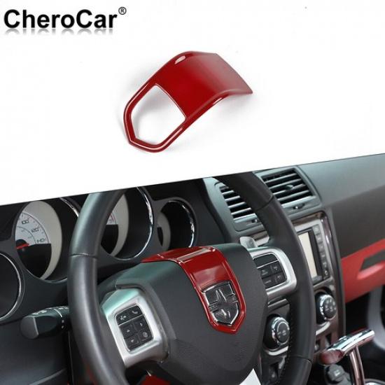 ??Red Car Decorative Trim Molding Frame Bezels Cover Kit For Dodge Charger 2010+ 1X Steering wheel center red AtomFf