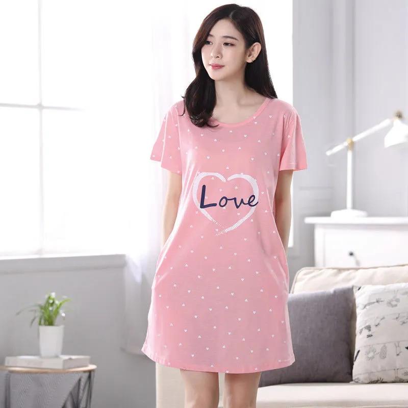 Мультяшный короткий рукав летняя пижама женская милая ночная юбка M pink WTEMPO