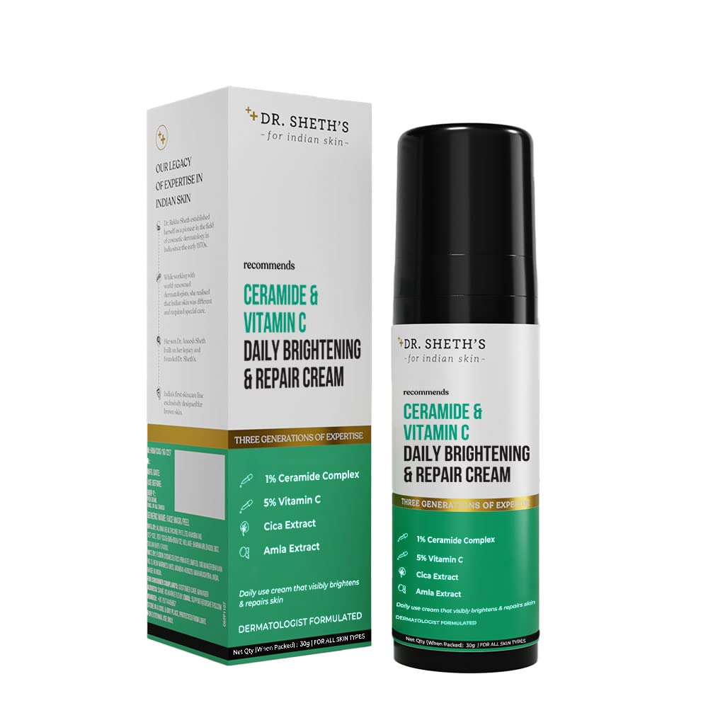 Доктор. Крем для лица Sheth S Ceramide Daily Brightening Repair с витамином C, центеллой азиатской и амлой 30 г black The Wish Health And Beauty