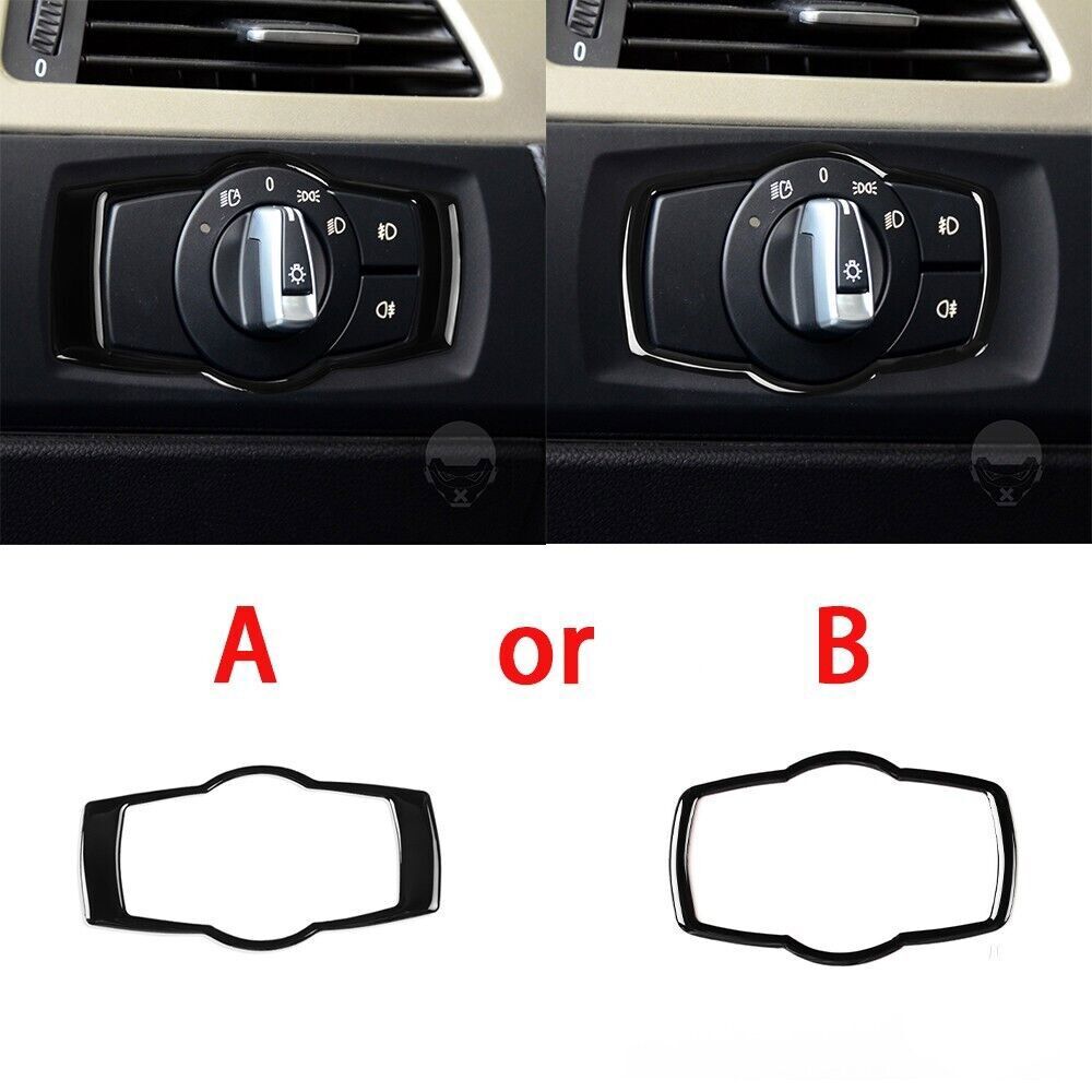 For BMW 3Series E90 E92 E93 05-12 Glossy Piano Black Headlight Switch Frame Trim black Grain03