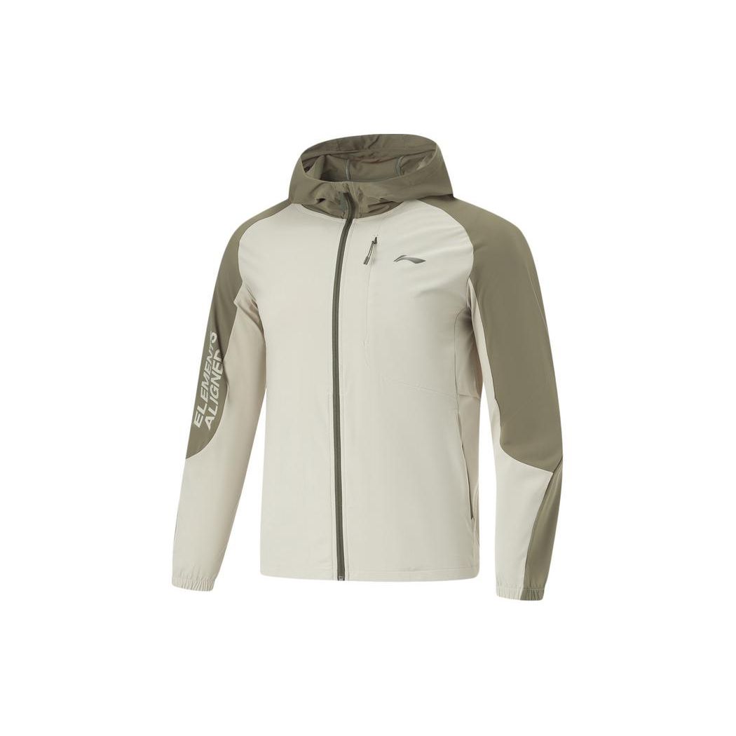 Li Ning Fitness Series однотонная облегающая спортивная ветровка с капюшоном Ice Feel, мужская верхняя одежда цвета известняка и зеленого AFDU413-6 XXL gray Li-Ning