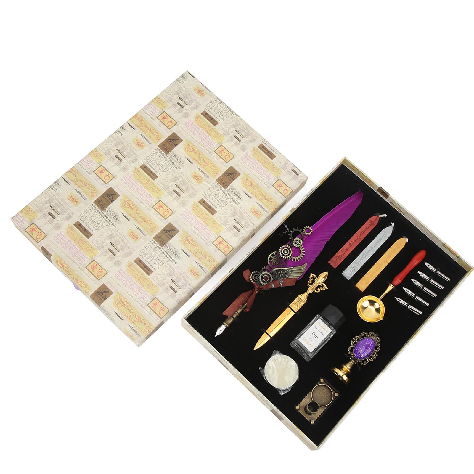 Набор перьевых ручек Vintage Purple Dip Quill Pen Gift Set с 5 перьями для письма и рисования beige GoolRC