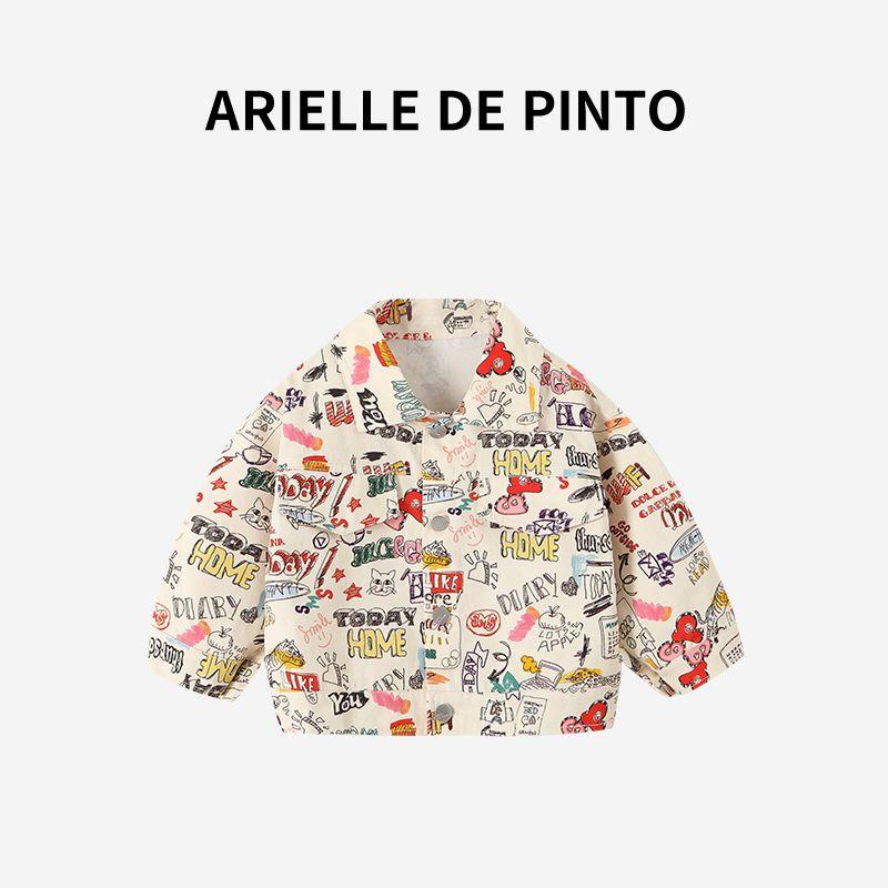Французская Arielle De Pinto Детская джинсовая куртка Осенний стиль Чистый хлопок Кардиган с граффити для мальчиков Детская одежда Модная Image color 100 white TAOMall