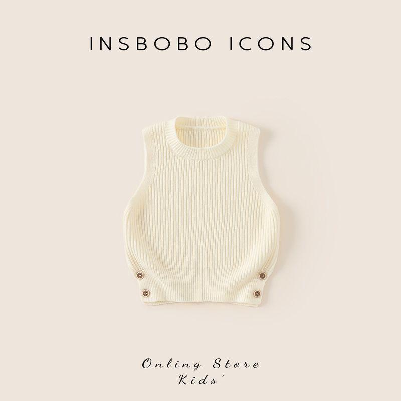 Детский свитер Insbobo Топ для девочек Весна и осень Повседневный Вязаная одежда для мальчиков Детский жилет Детская одежда Осень Rice White 90 beige TAOMall