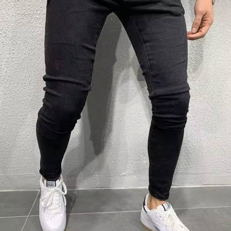 Осень-зима модные джинсы с короткими штанинами мужские брюки Harajuku Slim Fit универсальные винтажные повседневные брюки PocketMale одежда S чёрный GLAM COUTURE