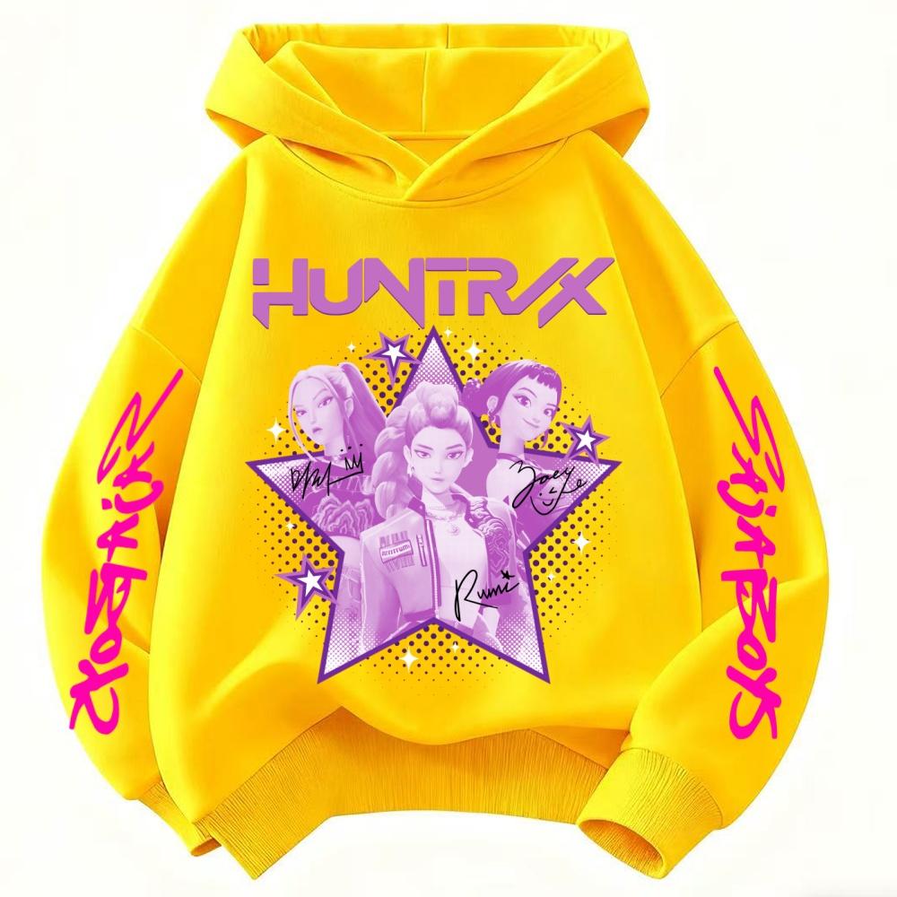 KPop Demon Hunter Huntrix Детская толстовка Осень Мальчики Девочки Мода Уличный Пуловер Детская одежда 160 yellow Anime Quality Hoodie