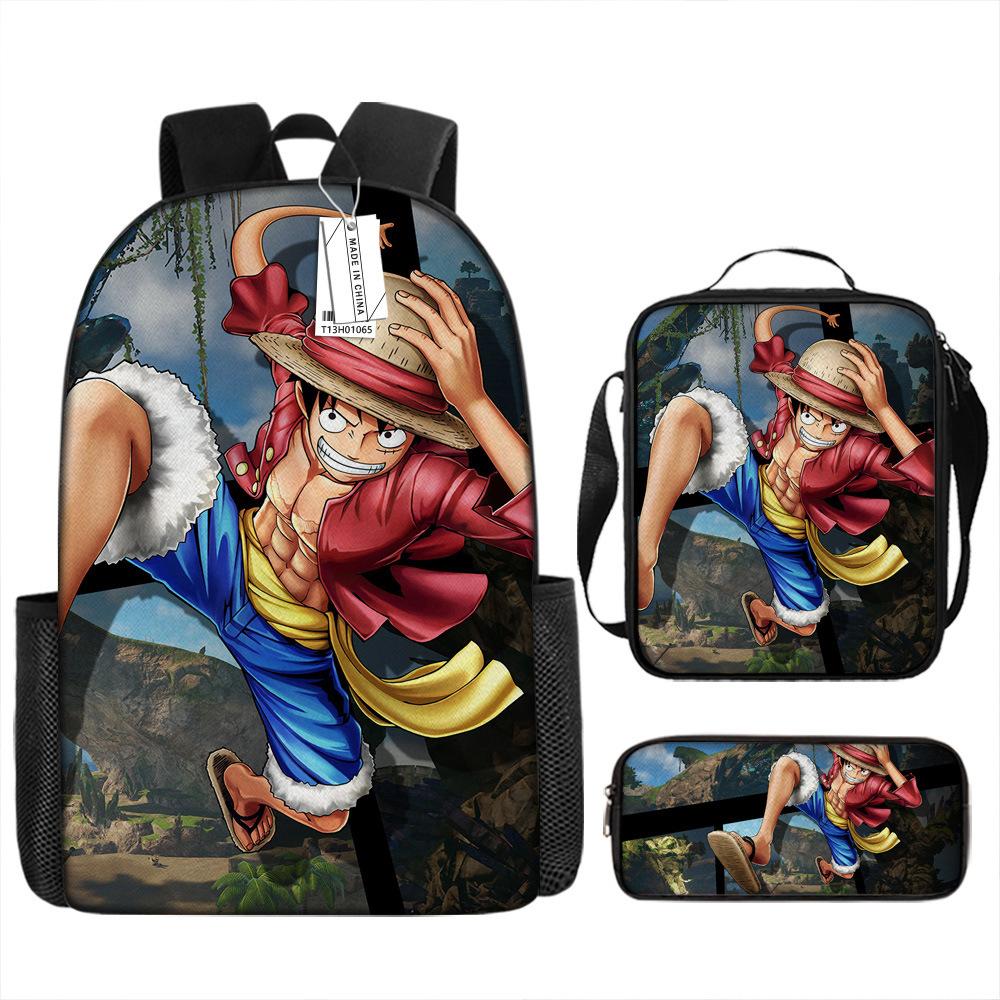 Анимация Периферия Студенческий Школьный Рюкзак ONE PIECE Мультяшный Школьный Рюкзак для Девочек и Мальчиков Набор из Трех Предметов Рюкзак Сумка 17 inch backpack gray Schoolbag