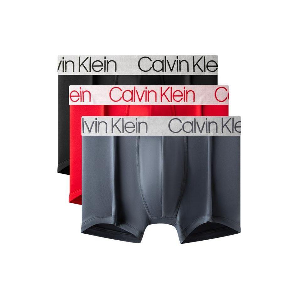Calvin Klein Polyester Spandex Side Letter Logo Print Slim Fit Boxer Briefs 3-Pack Men underwear NP2213O-9OR XL gray