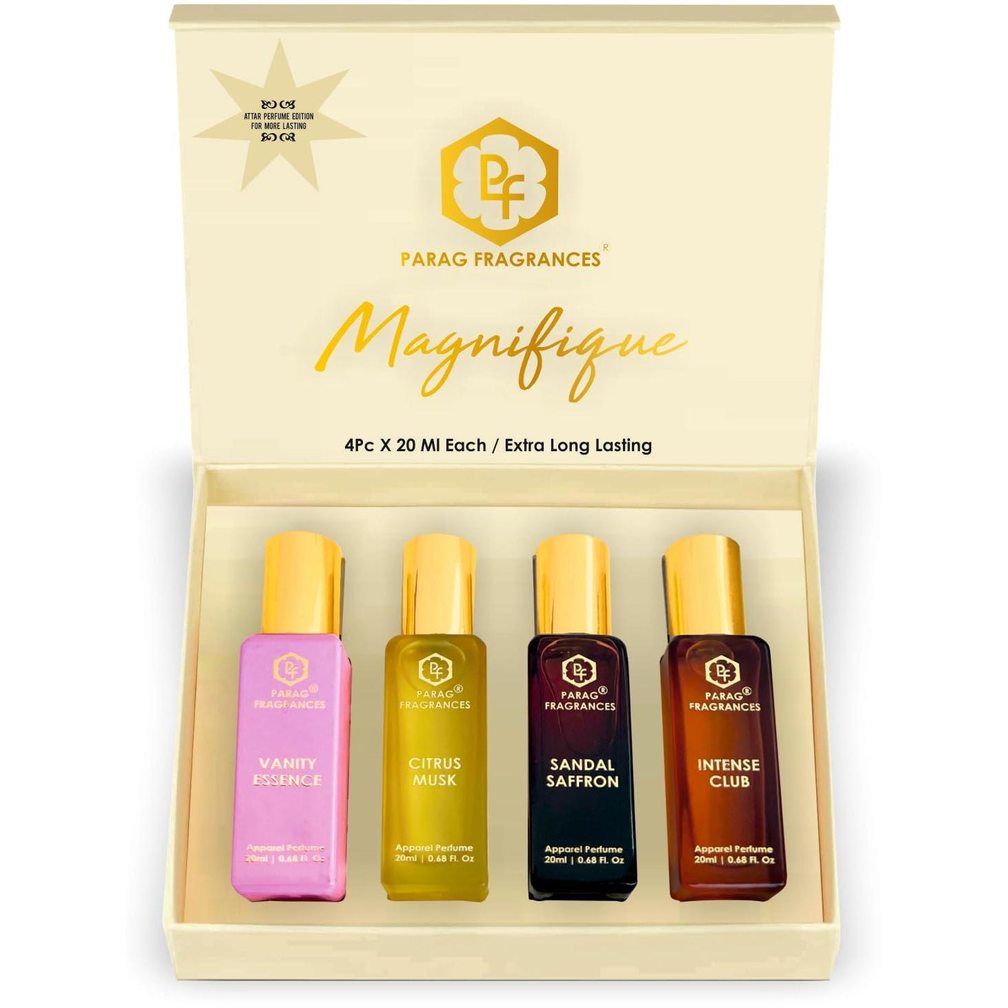 Подарочный набор духов Magnifique/Давные духи длительного действия, 4 шт. по 20 мл в каждой упаковке (Vanity, Цитрусовый мускус, Сандал-шафран, Intense Club) 4 Pc of 20ml Each beige wild-era