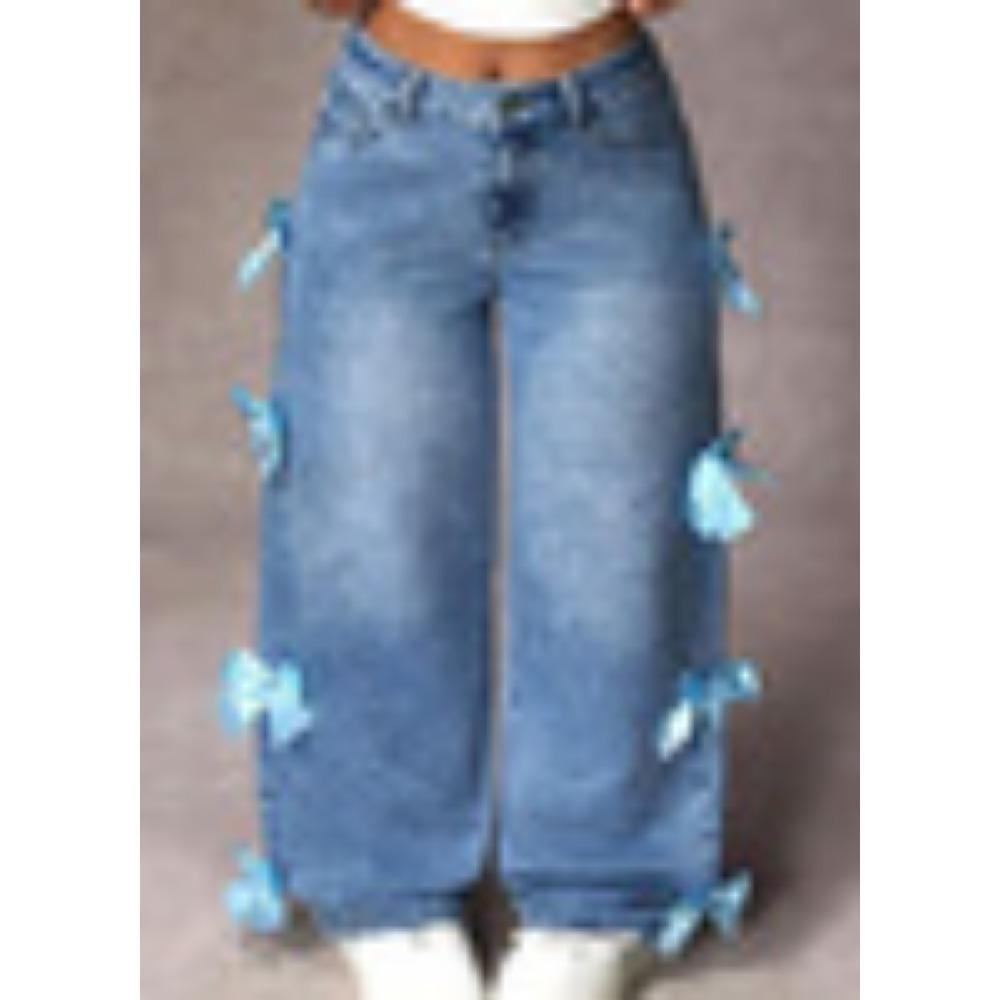 Женские черные мешковатые джинсы Harajuku Y2k Aesthetic Butterfly Denim Trousers Корейские джинсовые брюки Vintage Wide Leg Pants S синий PlusGlamour