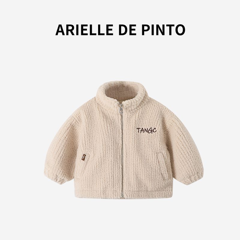 French Arielle De Pinto Boys  Jacket Autumn/Winter 2025 New Children s Warm Thick Sweater Trendy Apricot color 90 beige TAOMall