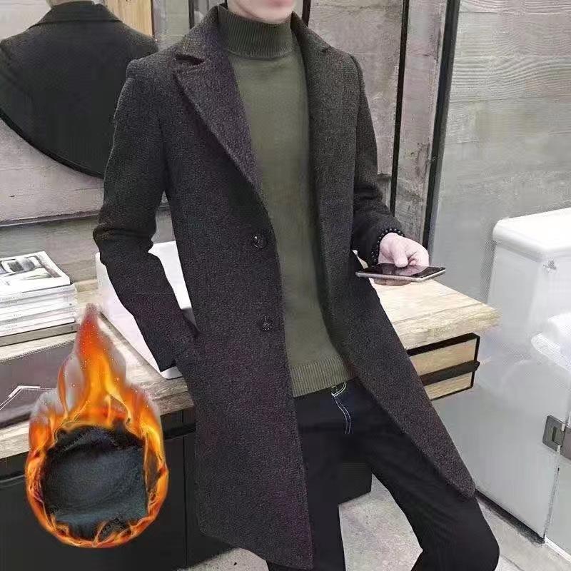 Утолщенное шерстяное пальто средней и длинной длины из хлопка Корейская версия молодежного облегающего и теплого шерстяного пальто M gray Fashio