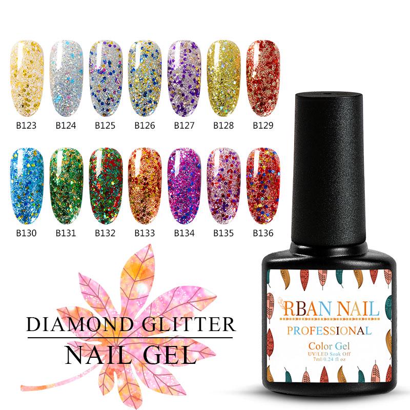 RBAN NAIL 7 мл UV LED Soak-off Гель-лак для ногтей Полуперманентный голографический лак Diomand Gel B126 gray athena Nail Art Tips