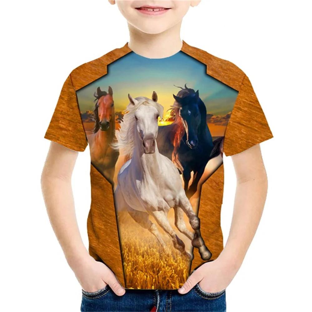 Футболки с 3D-принтом Kawaii Animal Horse Streetwear для мальчиков и девочек унисекс Fashion Oversize Short Sleeve T Shirt Kids Tees Tops Clothing 100 beige ETST WENDY 012