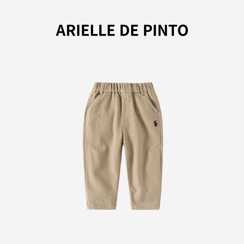 French Brand Arielle De Pinto New Boys  Pants Spring and Autumn Style Solid Color Elastic Waist Casual Pants for Boys Khaki 100 beige TAOMall