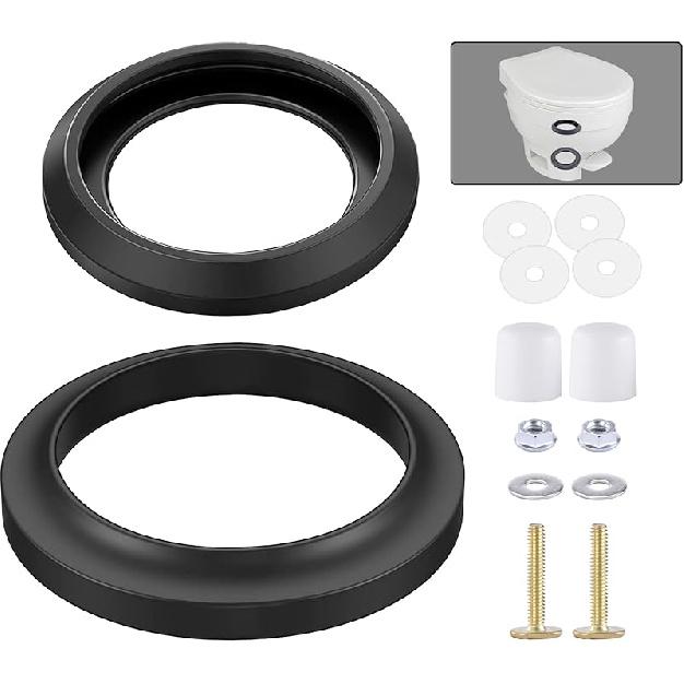 RV Toilet Seal Kit Replacement For Thetfords Toilet Parts- Ball Seal 34120 & Mounting Hardware Kit, Compatible With Aqua Magic Style Plus, Style II 2-in-1 Add Bolt Cap Set black 91341202MA8PN8MK5A