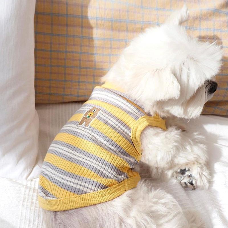 Летний жилет Four Seasons Striped Bear Vest Teddy Bigbear Universal Dog Clothing для маленьких и средних собак Pet Cat Clothing XS back length 20cm (recommended 1-1kg) white Auto Parts Boutique