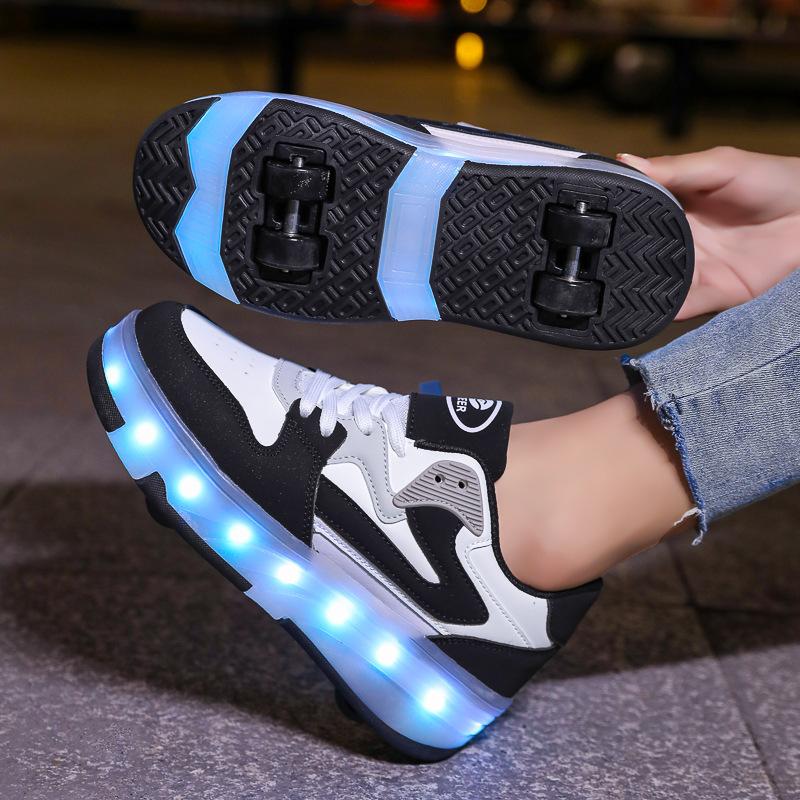 Детская обувь Runaway Shoes для катания на роликовых коньках для мальчиков, четырехколесные беговые туфли, студенческие коньки, новые съемные колесики для девочек 29 gray Flylo