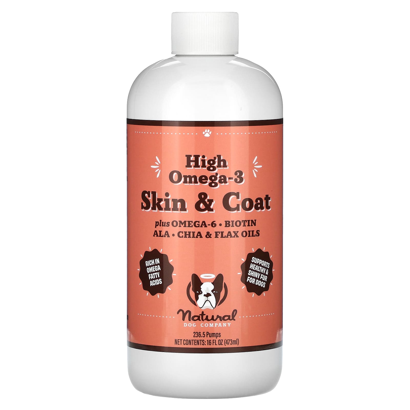 Natural Dog Company, Кожа и шерсть, Для собак, Все возрасты, 16 жидких унций (473 мл) brown
