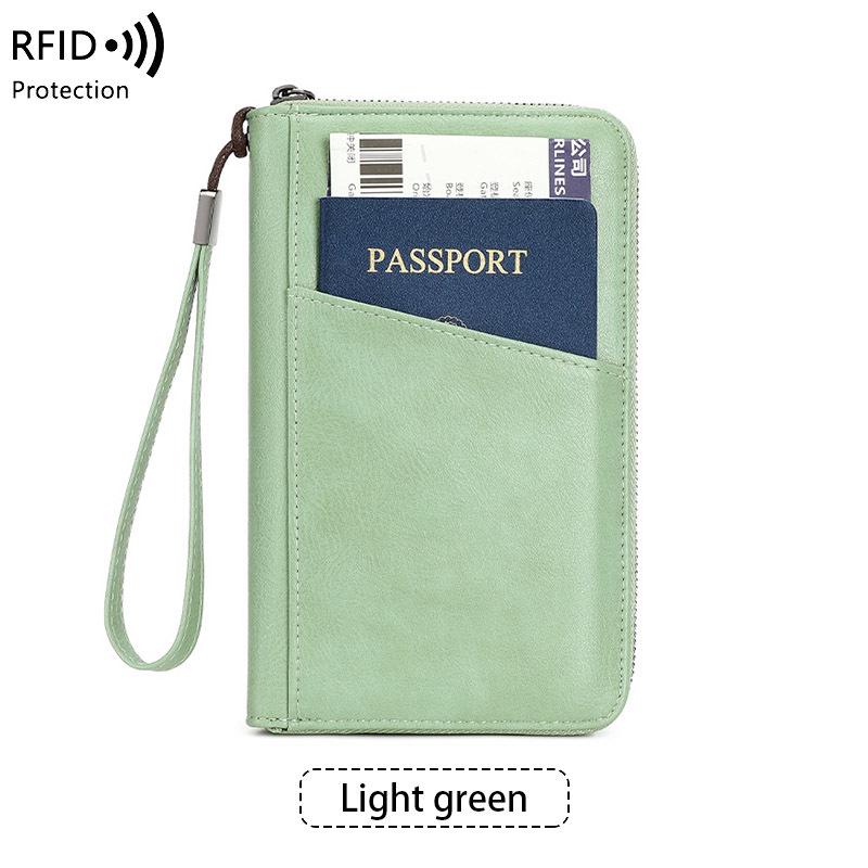 2024 RFID Дорожный держатель для паспорта и органайзер для билетов - Многофункциональная сумка для документов на молнии светло-зеленый HomeHarmony