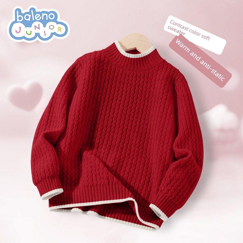 Baleno Kids Girls  Sweater Children s 2025 New Winter Super Cute Warm Top Big Kids Red Clothes Cherry Red # Solid Color 160 white TAOMall