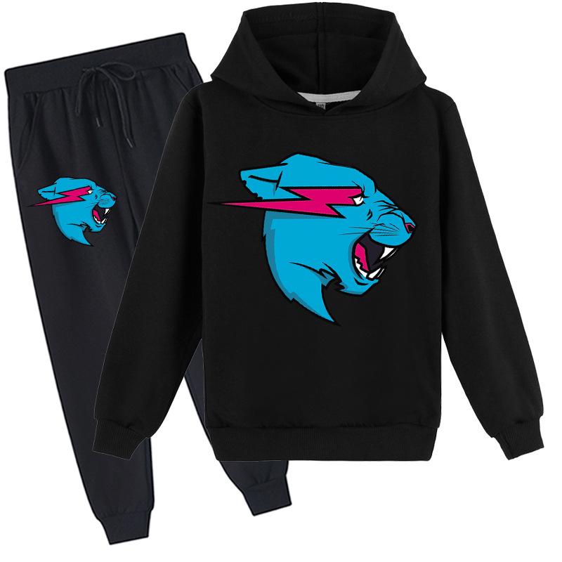Модный детский свитер Mr Beast Lighting Cat для мальчиков, хлопковые комплекты с капюшоном и брюками 100 чёрный TXW11SS