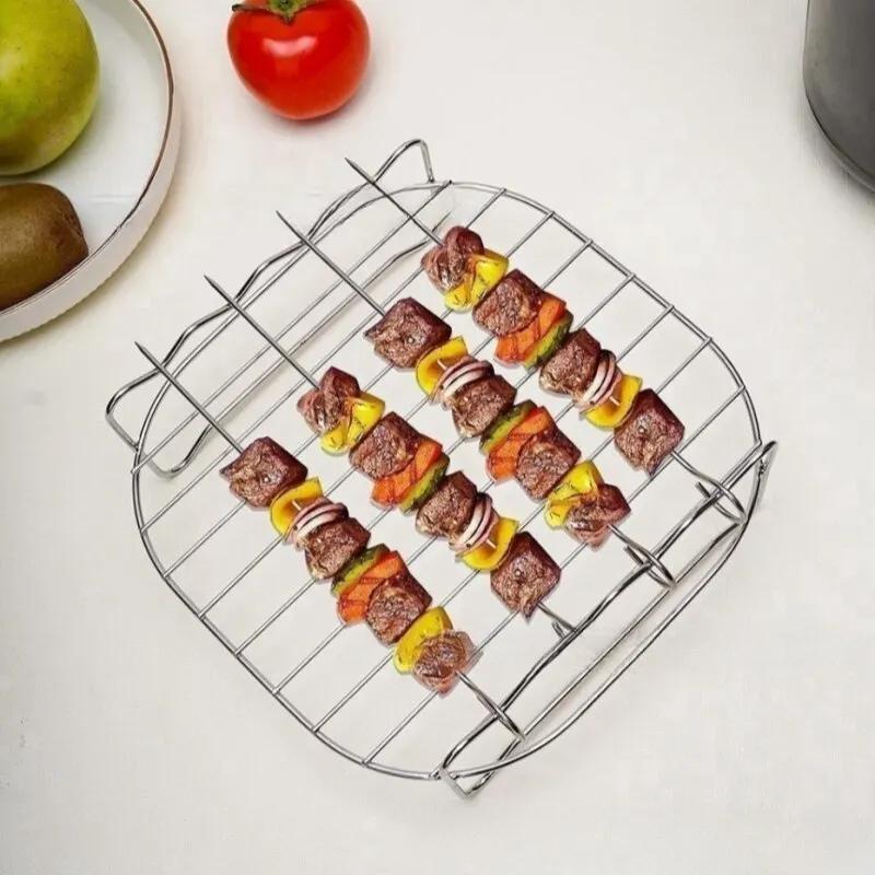 Аксессуары для электрической фритюрницы Air Fryer 430 из нержавеющей стали, двухслойная решетка для гриля, паровая решетка для фритюрницы Air Fryer gray Fine glasses