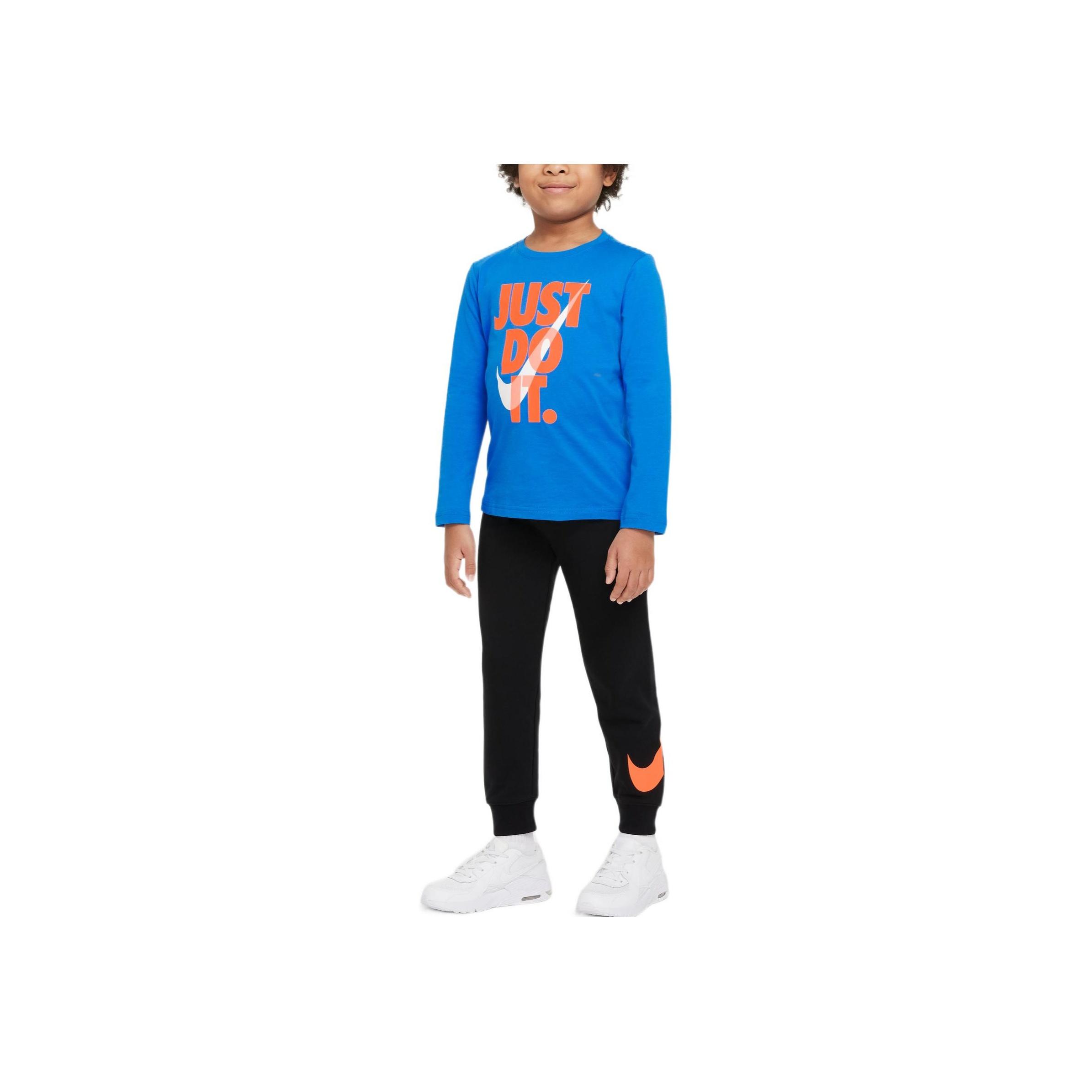 Nike Letter Print Crew Neck Long Sleeve T-Shirt Kids Tops Light-Blue DV4408-406 M blue
