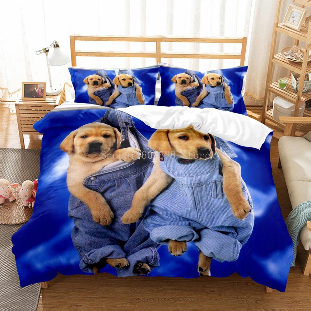 Lovely Dogs Animal 3D Bedding Sets Cute Husky Duvet Quilt Cover Set Kids Comforter Bed Linen Pillowcase Pets Dog cot size 70x130cm2pc blue BaiTu Clothes