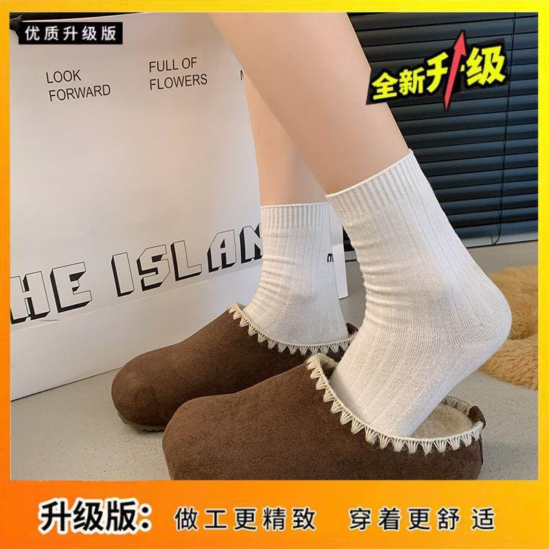 Внутреннее увеличение высоты на толстой подошве, бархатные шлепанцы Birkenstock, хлопковые тапочки с верхом-шапкой и носить 22 новые зимние пушистые тапочки. 35 темно-коричневого Stylish Houses