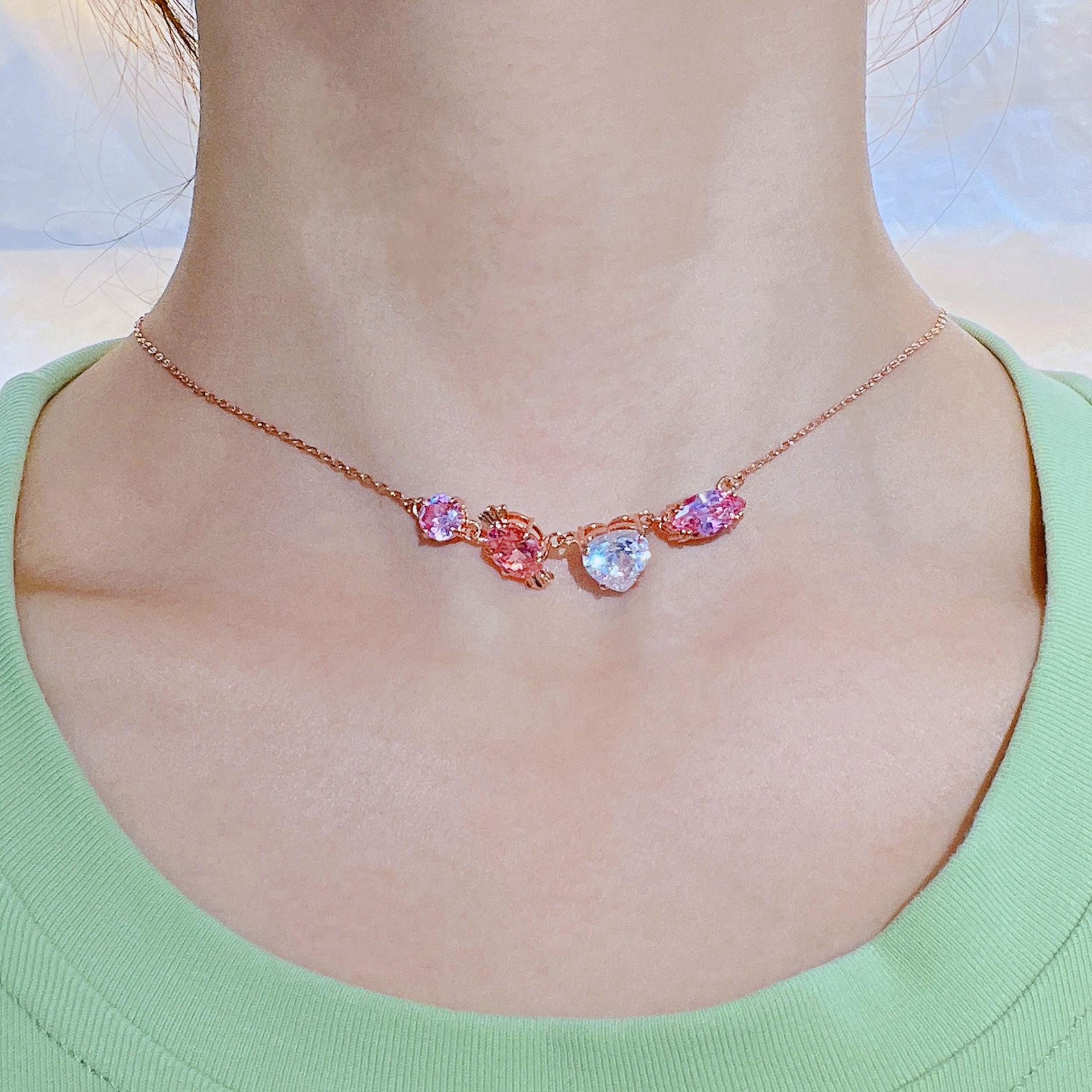 Square Candy Stud Earrings Crystal Bracelet Niche Light Luxury Design Candy Necklace Women S Collarbone Chain Pink Diamond Bracelet gray Lily there