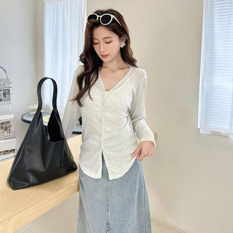 Updated Tensi Cardigan Womens Long Sleeve Summer Thin Sling Outer Sleeve V-neck Air Conditioning Blouse Top One size white 12ssd1