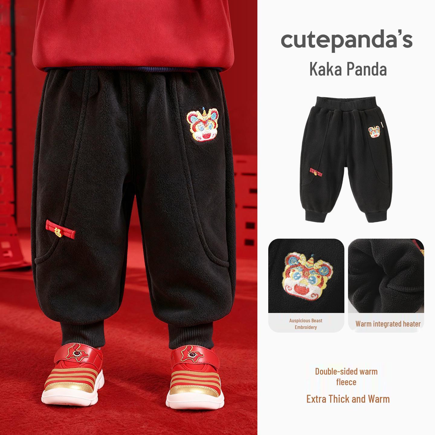 Детские новогодние бархатные штаны Kaka Panda - Хлопковый модный наряд для малышей и детей. 73 cm чёрный Voyex