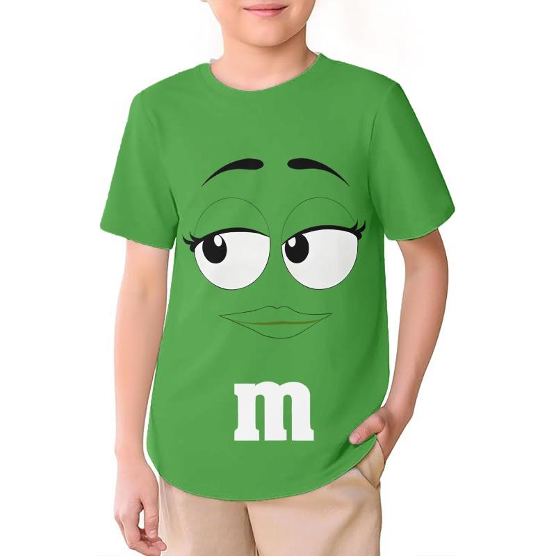 M&M Шоколадные бобы Инновационные детские футболки Детская одежда Веселые 3D мультяшные принты Топы Летние футболки с круглым вырезом 4 green GMR