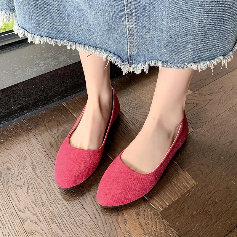 Suede Korean Version Pointed Single Shoes Women S Candy Color Flat Bottom Women S Shoes Large Size Women 35 розы красного GIRLSIII SHOES