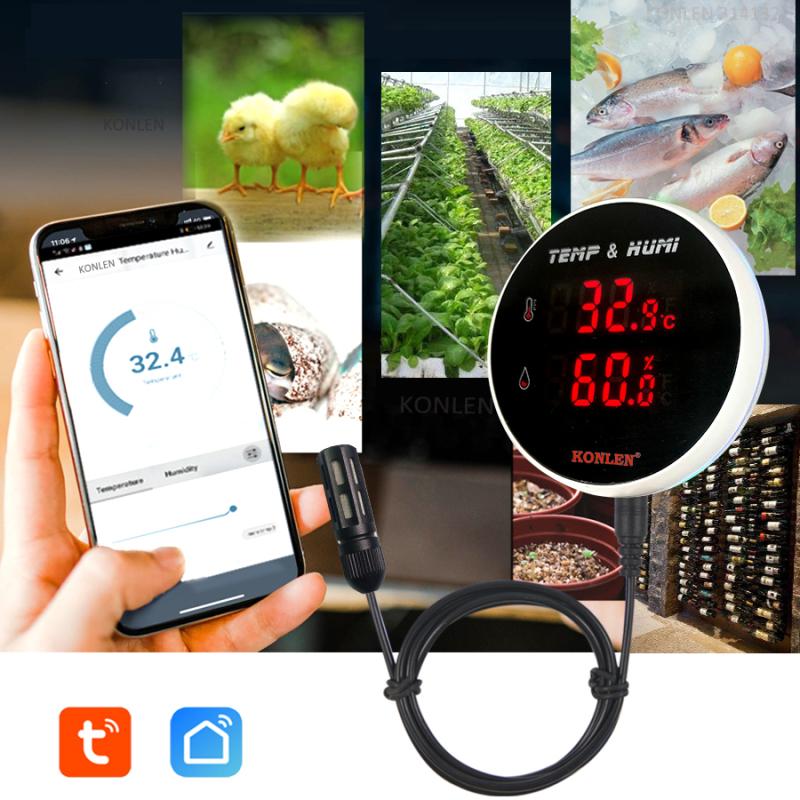 Tuya WIFI гигрометр термометр датчик температуры и влажности с 3-метровым внешним зондом Smart Life цифровой монитор удаленная сигнализация AU black Toto Market