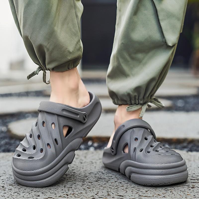 Dongdong Shoes Мужские летние уличные шлепанцы Баотоу на толстой подошве, обувь для ношения, нескользящие пляжные сандалии для улицы 40-41 серый Modern Living