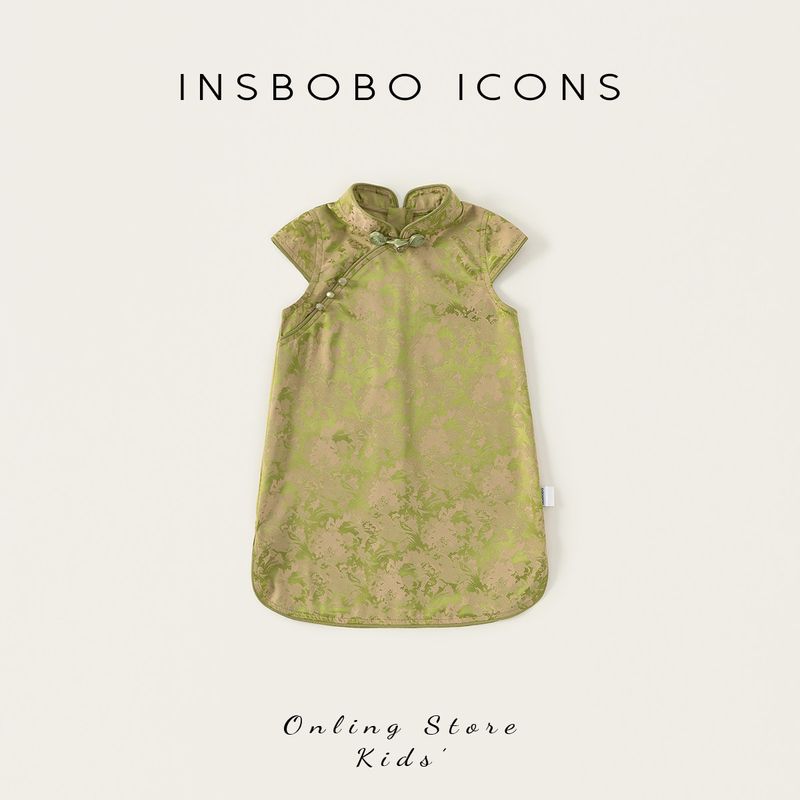 Платье для девочек Insbobo, Платье для малышки, Летнее детское платье-ципао нового стиля, Детская одежда в китайском стиле, Лето Green 80 beige TAOMall