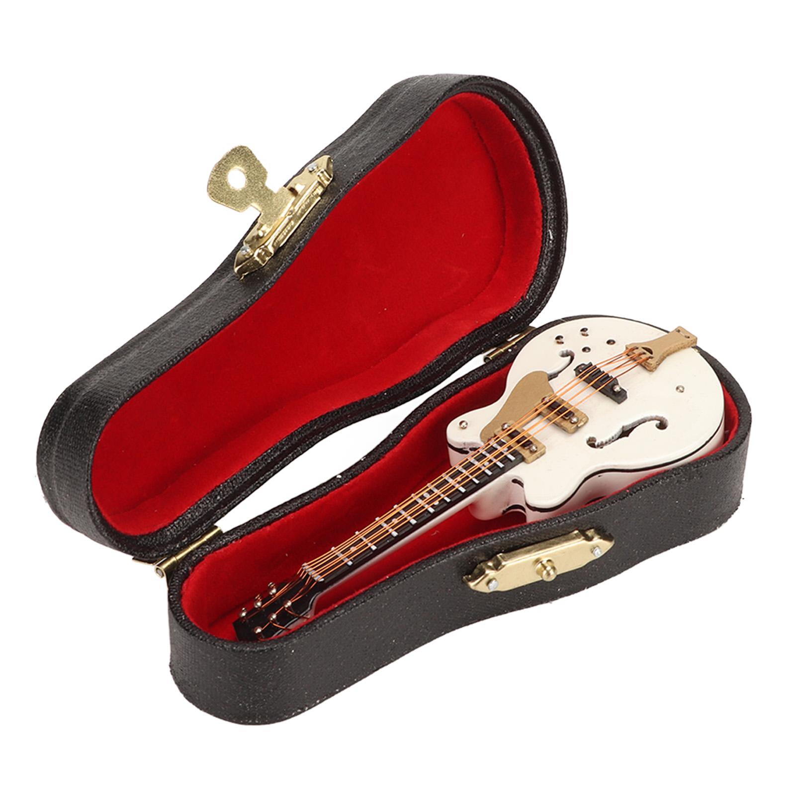 Guitar Brooch Pin White Hollow Stylish Style Wood Velvet Case Decorative with Safety Clasp Mini red GoolRC